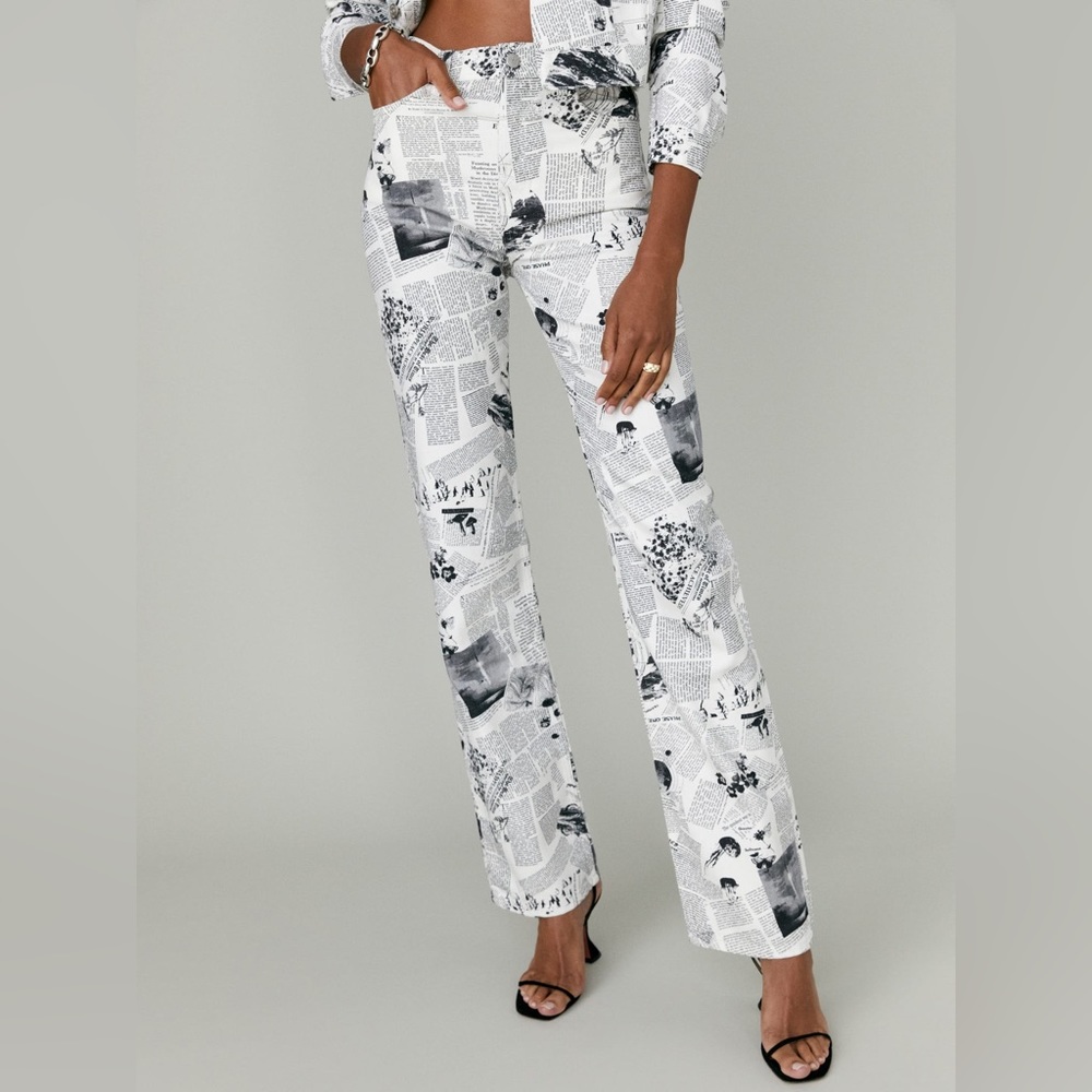 Reformation - Climate Newsprint High Rise Straight Long Jeans